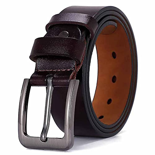 HYCOPROT Bälte män läder klassiska tillbehör jeansbälte 38 mm bred storlek anpassad för kostym herrkläder jeans läderbälte helnötsläder