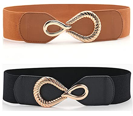 Wanfoou 2 Piezas Vintage Cinturones Cintura Elástico,Cinturones para Vestidos de fiesta, Cinturón Ancho para Mujer, Cinturón Delgado de Mujer para Camisa, Vestidos, Pantalones