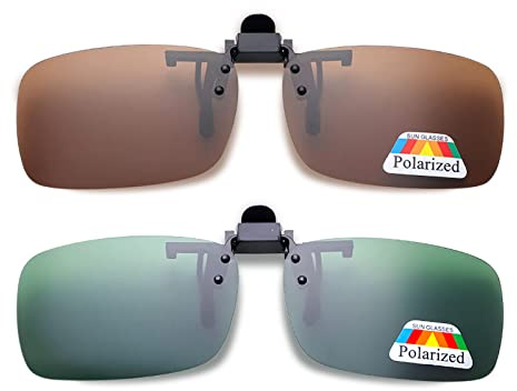 Skyzone 2025 Clip-On Polarized Sunglasses UV400 Protection 2-Pack, Tea Green & Moss Lens with 99.5% Light Blocking, 180° Flip-Up Design for Driving/Fishing/Skiing - Unisex Outdoor Essentials