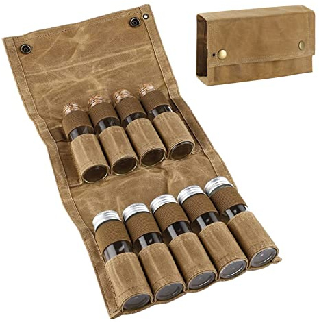 ACAREY Camping krydda kit, rese kryddhållare, vandring, kryddor, set, buskcraft kryddkit och oljepåse, kryddburk med förvaringsväska kryddorganiserare för camping, fest och utomhusgrill (kaki)