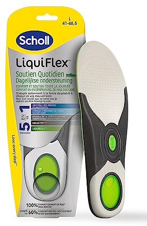Dr. Scholl's Semelles LiquiFlex Soutien Quotidien pour Hommes - Confort Durable, Mémoire de Forme et Soutien de la Voûte Plantaire, Idéal pour Longues Journées - Taille 41-46,5-1 Paire