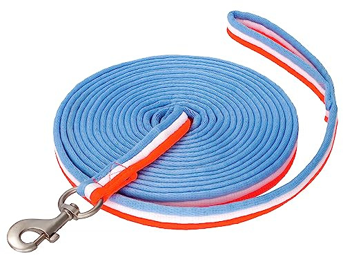 Start Longierleine für Reitsport – Pferdelonge 8 m aus Nylon – Softlonge mit Handschlaufe & Karabiner – rutschfeste Longe für Pferd – Robuste Longierleine für Training (Orange/Weiß/Türkis)