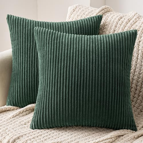 MIULEE Set of 2 Corduroy Cushion Cover 45x45 Dark green Sofa Cushions | Pillow Cases Sofa Modern Soft Decorative Couch Cushions With Hidden Zip