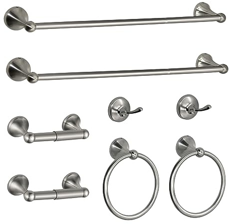 8 Pieces Bathroom Hardware Set Brushed Nickel Adjustable Expandable Towel Bars Towel Ring Wall Mount Toilet Paper Holder Towel Hooks Towel Racks Hand Towel Holder Bathroom Accessory Set