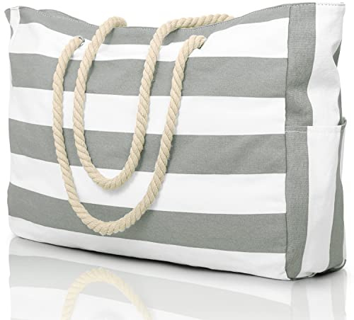 oscaurt Beach Bag Large Waterproof Beach Tote Bags with Zip and Rope Handle Summer Holiday Essentials Shoulder Handbags for Travel Shopping Pool Gym Picnic