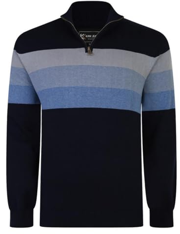 KAM 1/4 Zip Jumper Stripe Knit Top Long Sleeve Funnel Neck Casual Black Navy Plus Size Mens 2XL-8XL 89 (UK, Alpha, 4XL, Plus, Regular, Navy)