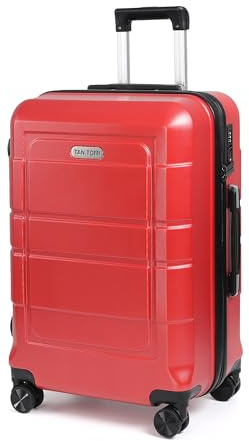 TANTOMI Koffer Mittelgroß, 24 Zoll Hartschalenkoffer aus ABS+PC, Trolley, Reisekoffer mit 4 drehbaren Rollen (360°), 3-stelliges Zahlenschloss und Aluminium-Teleskopgriff (L – 65L, Rot)