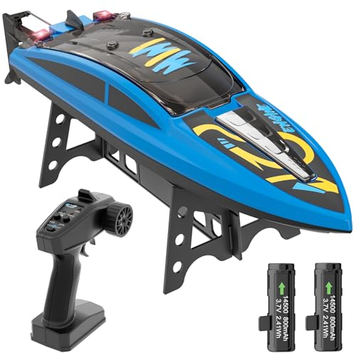 GizmoVine Ferngesteuertes Boot,Schnelle Geschwindigkeit RC Boot, 20KM / H 2.4 GHZ Rennboote mit 2 wiederaufladbaren Batterien LCD Alarm bei schwacher Batterie für Jungen Mädchen Erwachsene