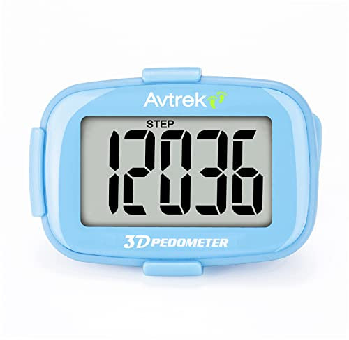 AVTREK Schrittzähler mit Schrittzähler, Hintergrundbeleuchtung, Anzeige der Uhrzeit (blau)