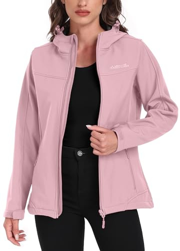 ATLASLAVA Damen Softshelljacke Leicht Übergangsjacke mit Kapuze Hellrosa