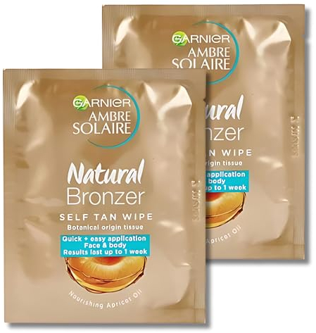 Ambre Solaire Natural Bronzer Self-Tan Wipes, Pack of 2 – Achieve a Natural, Sun-Kissed Glow with Effortless Application and Convenient, Easy-to-Use Tanning Wipes for a Streak-Free, Radiant Tan