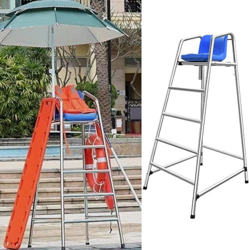 SAFWELAU Taburete alto Escalera para Piscina Elevad 5,9 piedi di altezza Sedie per bagnini per Piscina, Sedia da arbitro staccabile in acciaio inossidabile con Foro per ombrellone & Gancio per salvage