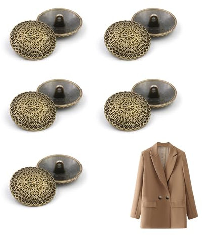 YJFY 10 Stück Metallknöpfe Knöpfe Metall Vintage Antike Metall Blazer Knöpfe Edelweiss Enzian Ösenknöpfe Retro-Stil Geeignet für Hemden, Windjacken, Jacken, Jeans, etc. (Vintage Bronze, 18mm)