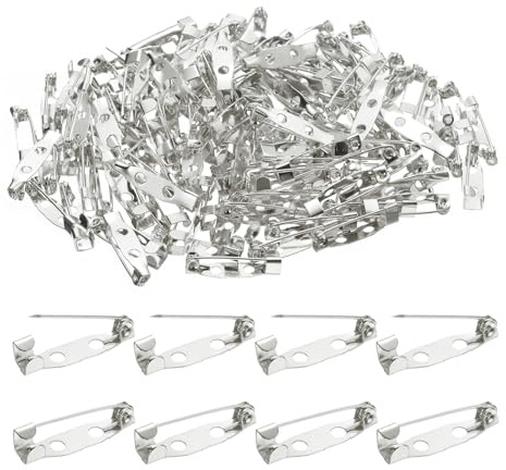 QUARKZMAN 120 Pcs Barre Fermoir de Sécurité 20mm Blanc Argenté Épingle à Nourrice, Épingles de Broche, Dos de Badge avec Trou pour Bricolage, Étiquettes Nominatives, Badges