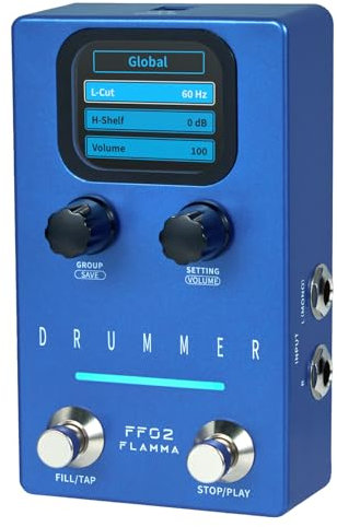 FLAMMA FF02 Drum Machine Guitar Pedal - 121 Drum Grooves, 11 Music Genres, Tap Tempo, Customizable Rhythms, Stereo I/O for Live & Studio Use