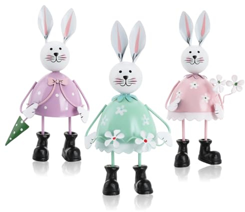 com-four® 3X Conejo Decorativo de Metal - Conejitos de Pascua en Colores Brillantes para la decoración de Pascua - Figuras Decorativas para Colocar de pie - Decoración de Primavera