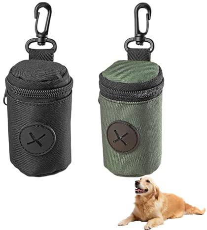 2 pcs Dog Poop Bag Holders,Dogs Poo Bags Organiser,Comfortable and Durable Poops Dispenser,Mini Canine Garbage Waste Storage Holder,for Pet Walking,Hiking,Camping,Travelling(Dark Green+Black)