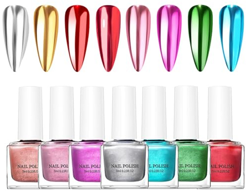 Spegel Nagellack Manikyrakonst Långvarig Och Snabbtorkande Set Om 8 | Ljust Färgglatt Gel Nagellack Spegeleffekt För , , Festliga Tillfällen, Bröllop, Semester