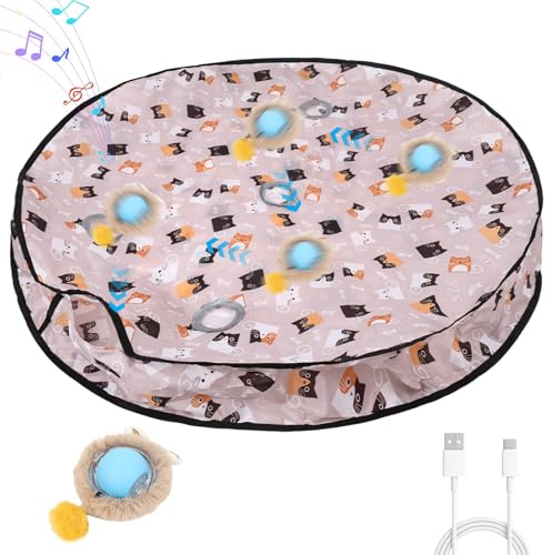 ETACCU Interactive Cat Toys for Indoor Adult Cats, 3 Mode Automatic Random Rolling Ball Kitten Toys in Pouch, 5 Holes Hide and Seek Mat Mouse Catching Game for Adult Cats and Kittens