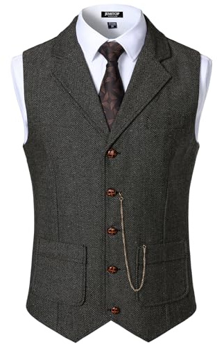 JEMITOP Men's Vintage Slim Fit Suit Vest Formal Prom Party Business Tuxedo Dress Vest Waistcoat with Chain Detail Dark Grey L