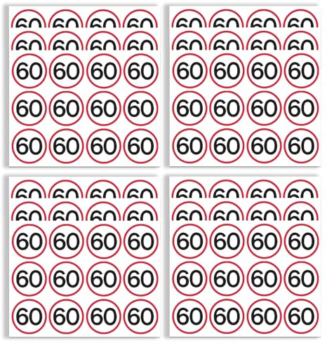 FloraVigo Aufkleber zum 60. Geburtstag, 144 Verkehrszeichen, Geburtstagsdekorationen, Geburtstagsaufkleber, Männer und Frauen Geburtstag, Jubiläumsparty-Geschenke