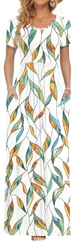 AUSELILY Maxi Dress for Women Summer Casual Long Dress Foliage Print XXL