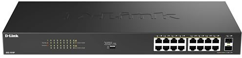 D-Link DGS-1018P 18-Port Gigabit Unmanaged PoE Switch – 16 PoE+ Ports (240W Budget), 2 SFP-Uplinks, Plug-and-Play, Metallgehäuse mit Lüfter, Rackmount, IEEE 802.3af/at, Energieeffizient