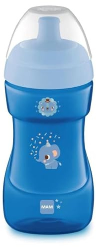 MAM Sports Cup Tasse en plastique avec bec anti-goutte, 12 mois, 330 ml, bleu clair