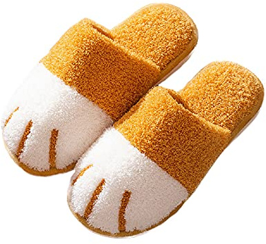 HANDKEI Simpatiche pantofole in peluche con artiglio di gatto in inverno pantofole da interno morbide e calde pantofole da casa (38/39 EU, giallo, numeric_38)