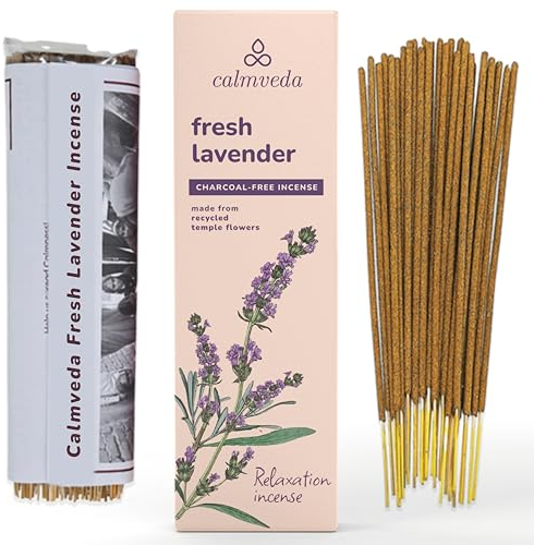 Fresh Lavender Incense for Calming - 80 Charcoal Free Incense Sticks, Made from Upcycled Flowers | Organic Incense Sticks Non Toxic | Use for Relaxation & Improves Sleep