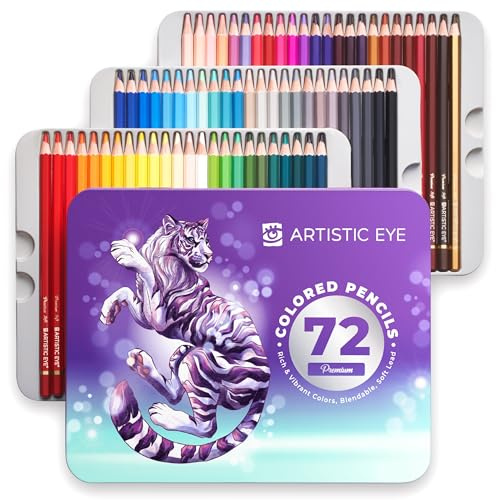 ARTISTIC EYE Premium Colored Pencils | Set of 72, Quality 3.8mm Soft Core Leads, Rich & Vibrant Colors, Blendable, Perfect for Beginner & Advanced Artists