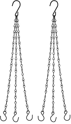 YOKIVE 2 st hängande kedjor, 3-punktshållare justerbara förlängningskedjor med 2 storlekar S-krok, perfekt för blomkrukor, växtkorg, lykta (svart, 30 cm)