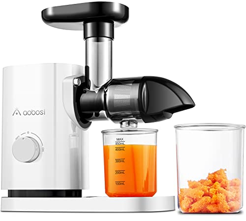 AOBOSI Entsafter Gemüse und Obst mit 2 Geschwindigkeitsmodi - Slow Juicer mit Reinigungsbürste und 2 Bechern - BPA freie Cold Press Juicer mit Umkehrfunktion - saftpresse elektrisch-Weiß