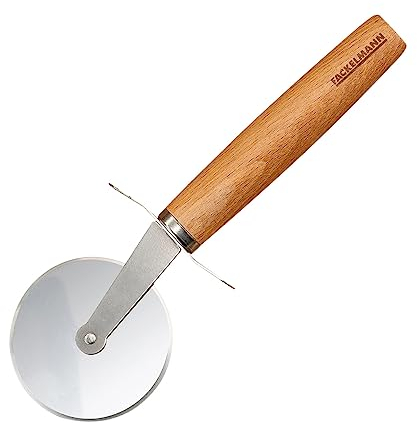 Fackelmann Pizzaschneider für Pizza und Flammkuchen – Pizzarad mit scharfer Edelstahlklinge – Pizzaroller mit ergonomischem Griff aus Buchenholz – ca. 21 cm