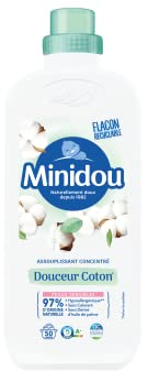 Assouplissant Linge MINIDOU Douceur Coton 1L - 50 Lavages | Formule Avancée Élimine les Résidus de Détergent et Réduit les Froissements | Compatible avec Tous les Types de Coton
