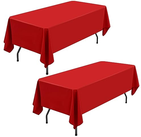 Showgeous Paquete de 2 manteles de poliéster Rojo de 60 x 126 Pulgadas, Ropa de Mesa de Tela Rectangular, manteles Rojos Lavables para Boda, Banquete, Fiesta, Restaurante, Buffet, Camping