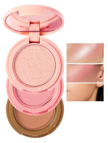 3-In-1 Makeup Palette, Powder Highlighters Makeup, Face Highlighter Palette, Highlighter & Contour & Blush Makeup Palette, Long-Lasting Makeup Blush, Versatile Cosmetic Tools (02#)