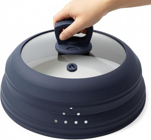 Coperchio Paraschizzi per Microonde in Vetro 30 cm Coperchio per Microonde per Alimenti con Manico Coperchio per Microonde Pieghevole in Silicone con Sfiato per Vapore per Pentola Piatto Ciotola