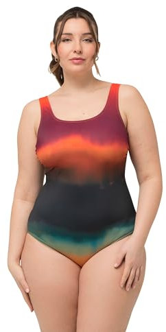 Ulla Popken Damen Alice, Softline, Fire Batik Badeanzug, Schwarz, 50-52