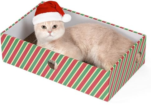 Conlun Katzen Kratzbrett mit Box, Großes Kratzmöbel, Beidseitige Kratzpappe für Katzen, Interaktive Öffnungen, Kratzbett für Wohnungskatzen, mit Katzenminze (1 Stück, Groß, Köperbindung)