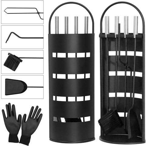 Melko Serviteur de cheminée 6 pièces avec rangement pratique pour la cuisine, la maison, avec support, noir