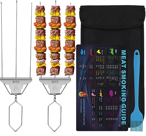 3-Prong Stainless Steel Skewers for BBQ Grilling,BBQ Skewers for Grilling Stainless Steel,Metal Grillings Skewer for Perfectly Grilled Chicken Kebabs and Kabobs Barbecue Skewer