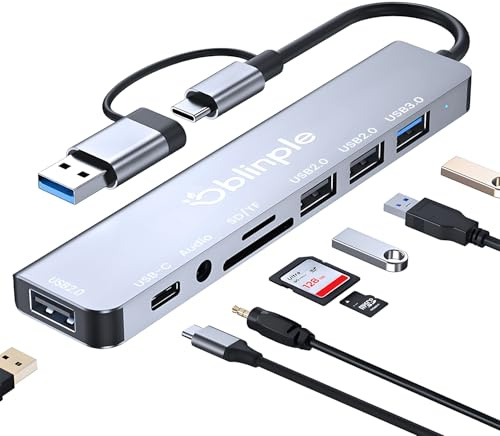 Oblinple 8 in 2 USB C adapter, USB 3.0 Multiport Expansion Splitter with SD TF Card Reader, USB 2.0 Type C Ports, 3.5 mm Audio Ports, Multi Port Splitter Adapter for MacBook Air Pro Galaxy iPad etc