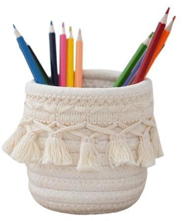 Gkumgwo Pot à crayons en corde de coton tissée | Panier à clés en corde de coton pour crayons, design créatif et portable pour décoration de bureau et de maison