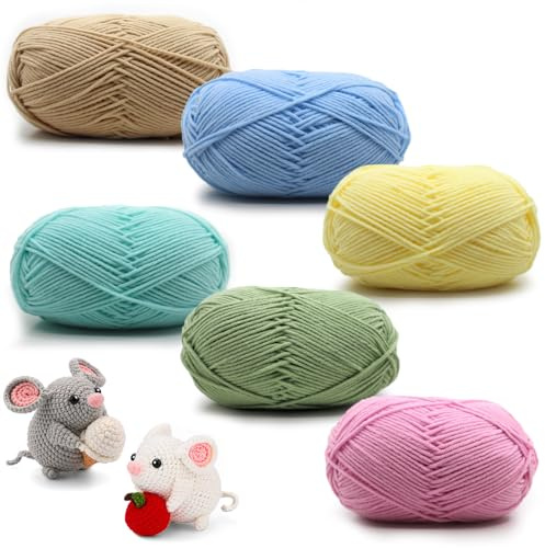 Filo per 'Uncinetto', 6 Pezzi Cotone per Maglieria a Mano, 50g Filato di Cotone e Latte, per Artigianato, 6 Colori