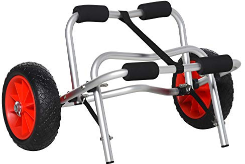 HOMCOM Chariot de Transport canoë, Chariot de Kayak Pliable, 75kg, avec Sangle, Cadre en Aluminium, pneus de 25 cm, en polyuréthane, Argent