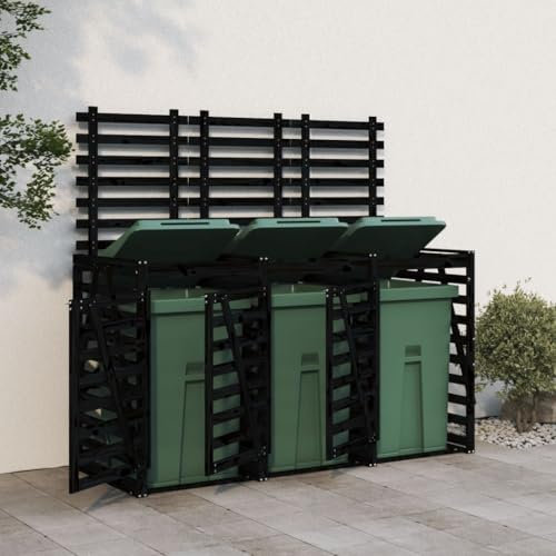 Générique Abri pour Poubelle Triple sur roulettes Noir Bois Massif de pin,Accessoires pour conteneurs à déchets,Cache-conteneurs à déchets-3157695