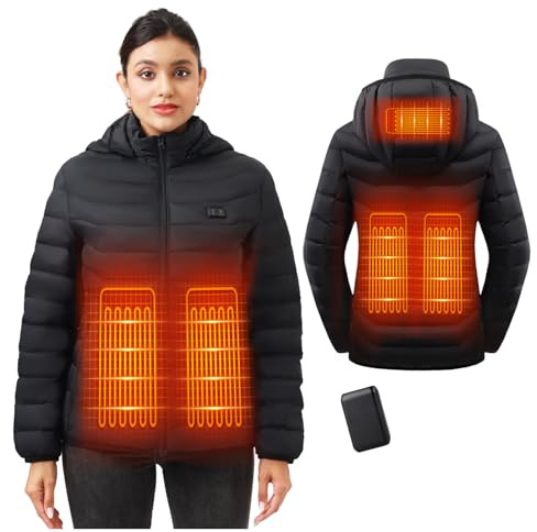 Mincoo Chaqueta Calefactable Mujer con Batería 10000mAh, Chaquetas con Calefaccion con 5 Zonas, 3 Temperaturas, Control Doble, Ideal para Senderismo, Esquí y Acampar