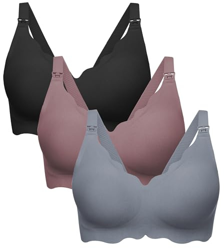 HBselect Maternité Soutien Gorge Allaitement sans Armatures et sans Marques | 3PCS Soutien Gorge d'allaitement sans Couture Bustier Soyeux Soutien-Gorge d'allaitement et de Sommeil pour Femmes