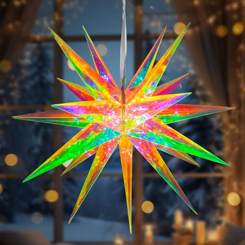 Easyhomie LED-julstjärna, färgad plaststjärnlykta med 8 ljuslägen för juldekoration inomhus och utomhus (batteri ingår ej)